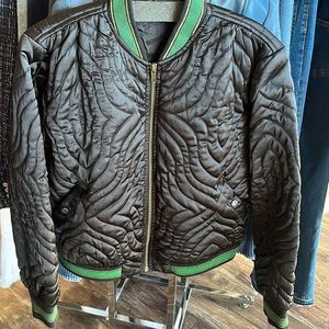 Elan Black Quilted Bomber Jacket with Green Accents